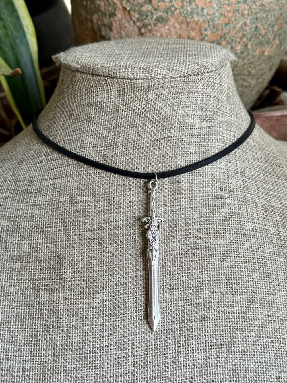 Goth Grunge Sword Pendant Choker Necklace